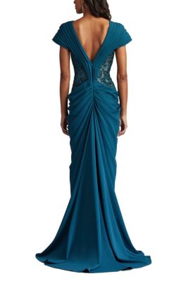 Julina Draped Overlay Embroidered Gown
