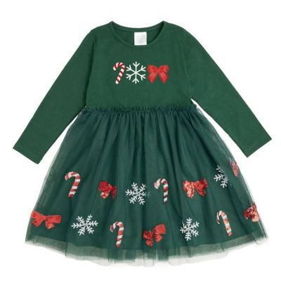 Sweet Wink Girls' Emerald Candy Cane Sequin Christmas Long Sleeve