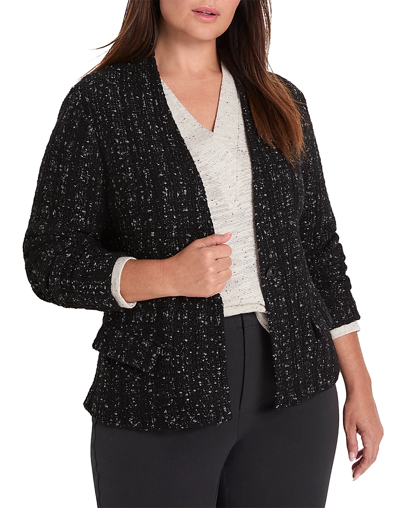 Nic+zoe Plus Metallic Grid Knit Jacket In Black
