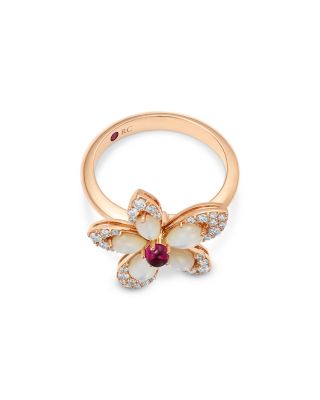 18K Rose Gold Tiare Mother of Pearl, Rubellite, & Diamond Flower Ring