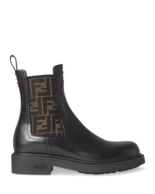 Women's Fendi Filo Leather & FF Fabric Biker Boots