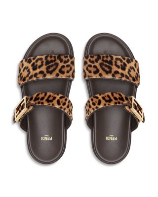 Women's Fendi Feel Printed Cavallino Calfskin Slides