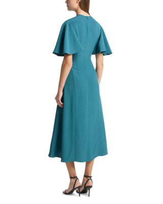 Cady Crepe Flutter Sleeve Dress