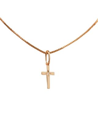 Solid Yellow Gold Lab Grown Diamond Cross Necklace