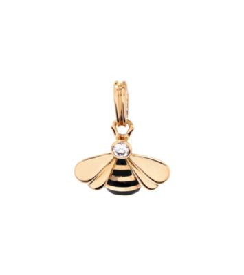 Bumble Bee Charm 18K Gold with Diamond and Enamel, 0.6"