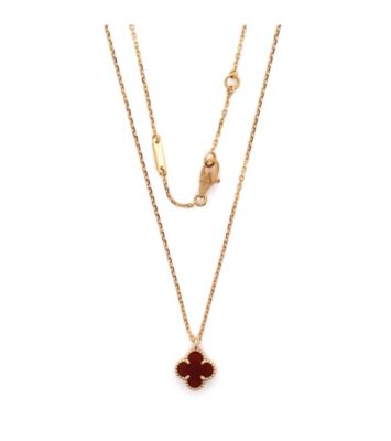  Sweet Alhambra Pendant Necklace 18K Rose Gold and Carnelian, 15.25 - 16"
