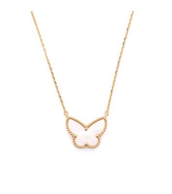 Pre-Owned Van Cleef & Arpels - Lucky Alhambra Butterfly Pendant Necklace 18K Gold with Mother of Pearl, 14.5 - 16.25"