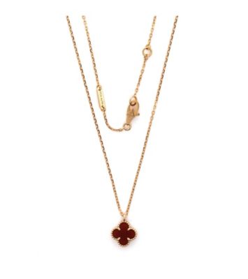  Sweet Alhambra Pendant Necklace 18K Rose Gold and Carnelian, 15 - 15.75"