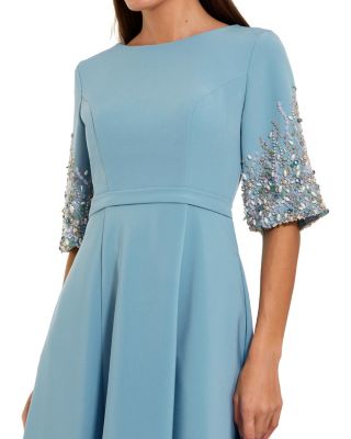  3/4 Sleeve Crepe Gown with Sleeve Embellishments