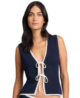  Linen Knit Tie Front Tank Top