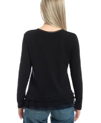  Mixed Media Ruffle Hem Tee