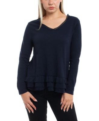  Mixed Media Ruffle Hem Tee