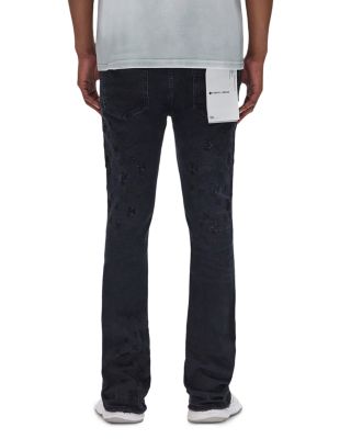 Flared Leg Beaded Monogram Jeans in Black