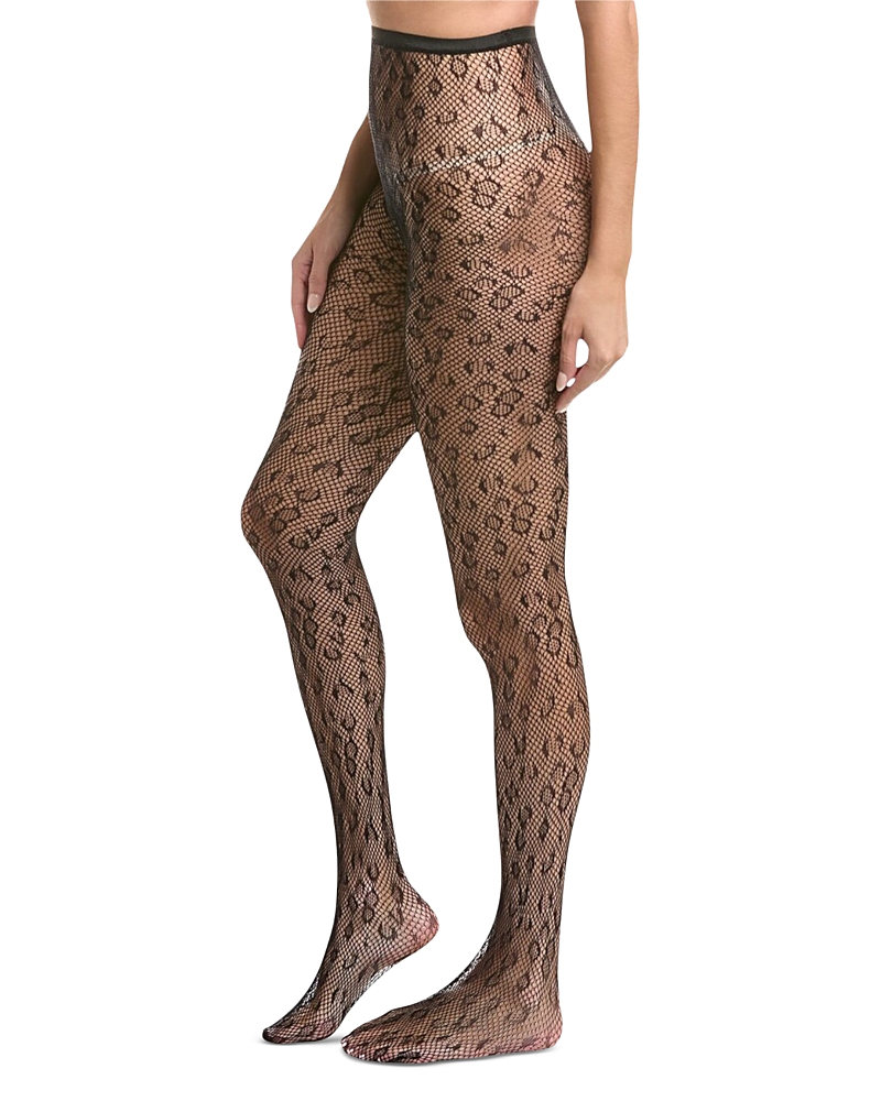 High Heel Jungle Leopard Print Fishnet Tights In Brown
