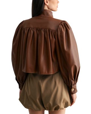 Faux Leather Puff Sleeve Jacket