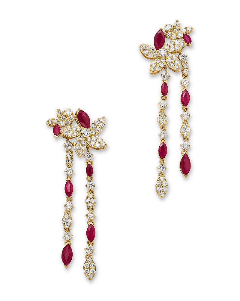 Bloomingdale's Fine Collection Ruby & Diamond Drop Statement Earrings in 14K Yellow Gold