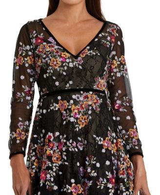 Floral Embroidered Tea Length Dress