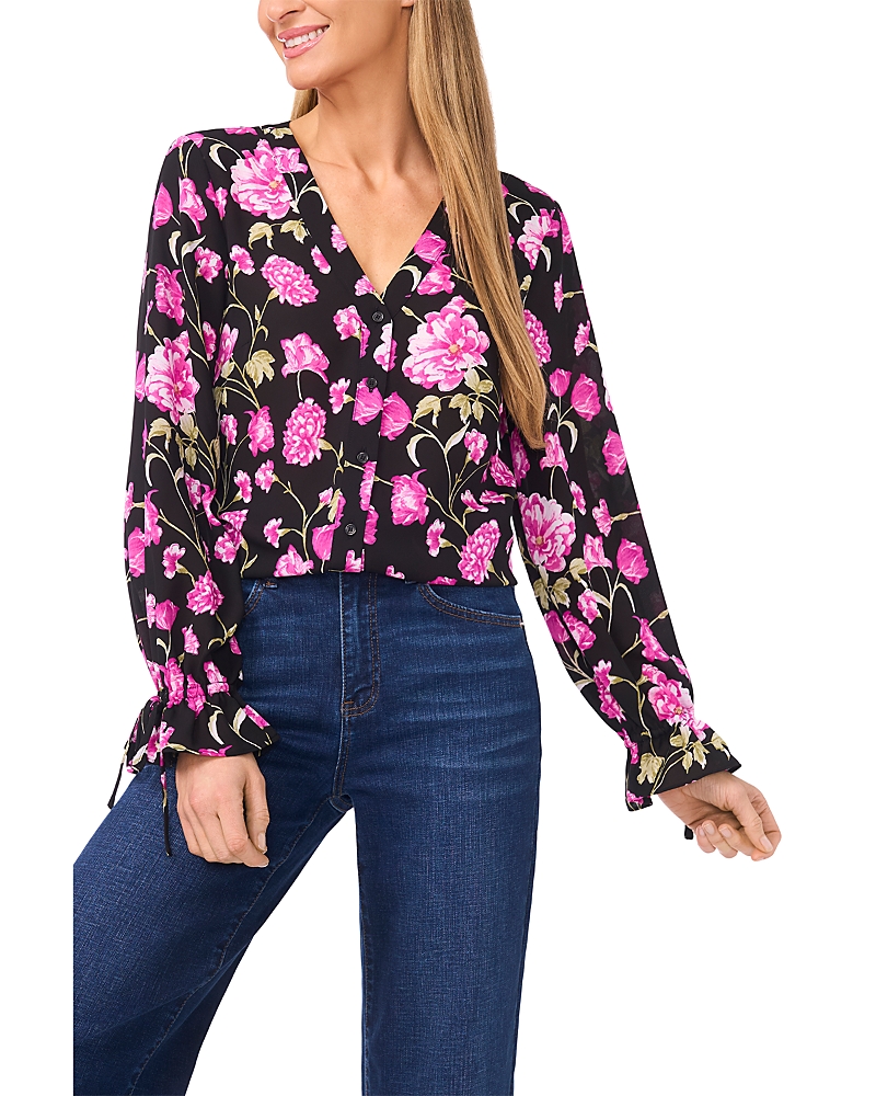 Cece V Neck Button Down Top In Multi
