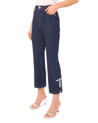Cropped Flare Bow Detail Jeans in Indigo Night
