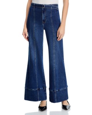 Belted Seamed High Rise Wide Leg Jeans  in Indigo