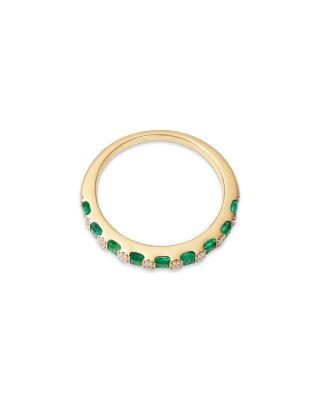 Emerald & Diamond Band Ring in 14K Yellow Gold