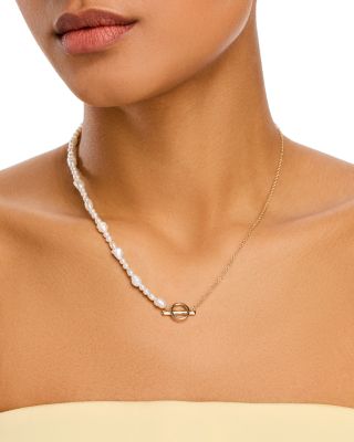 14K Yellow Gold Freshwater Pearl Toggle Necklace, 16"