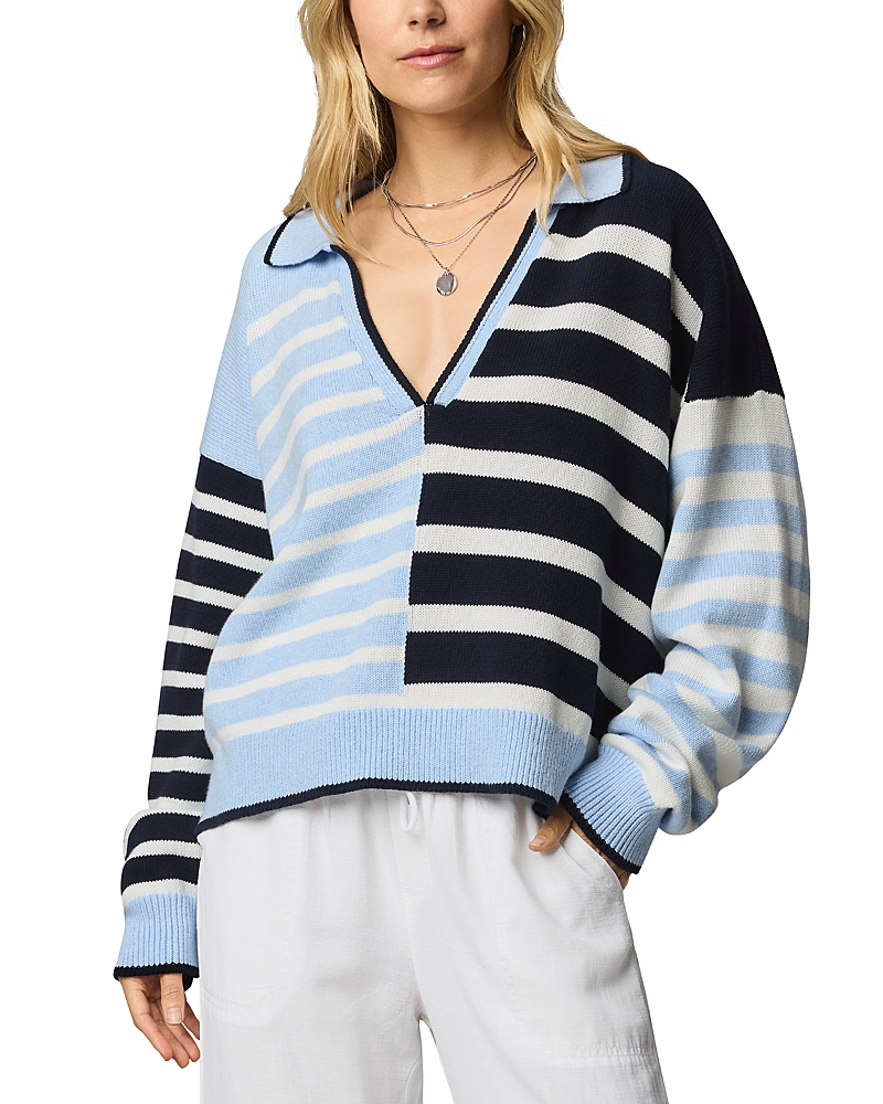 Splendid Arden Striped Polo Sweater In Blue
