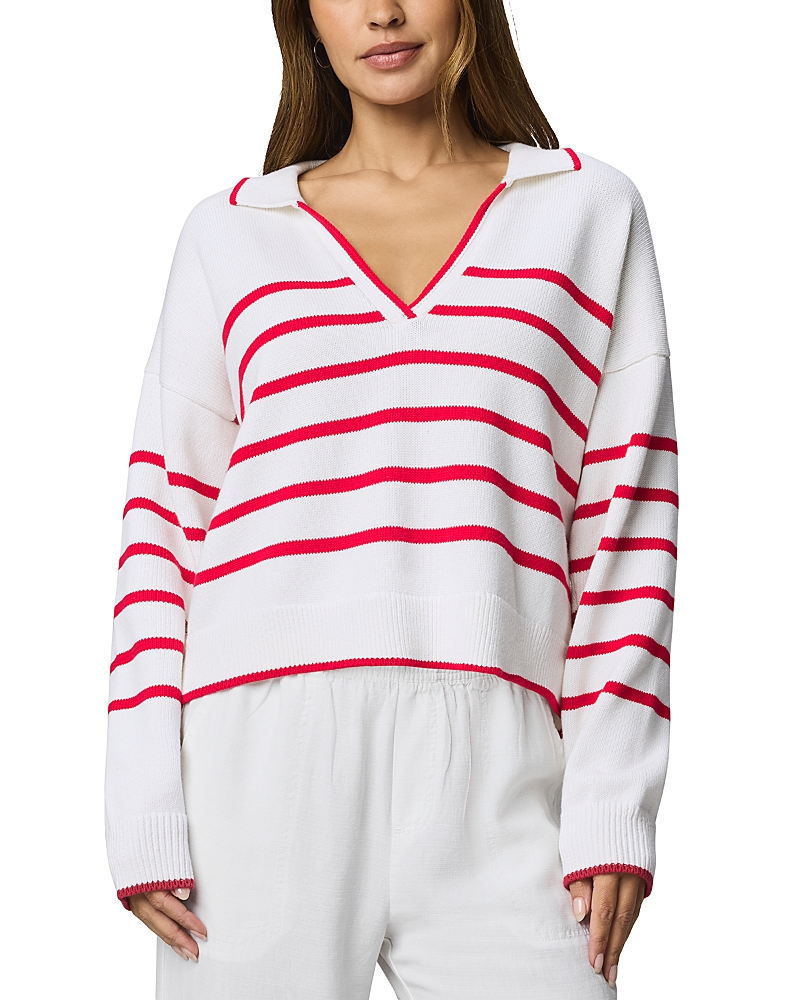 Splendid Arden Striped Polo Sweater In White