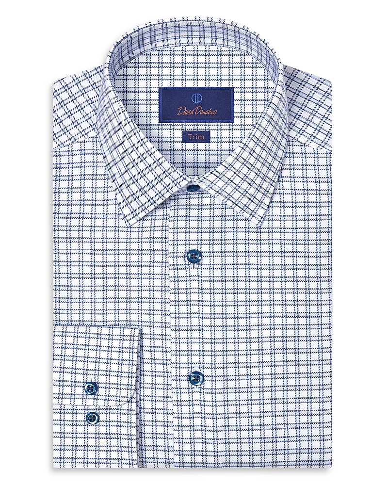 David Donahue Trim Fit Twill Windowpane Check Dress Shirt In Animal Print