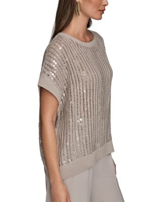 Open Weave Sequin Crewneck Sweater