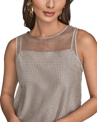 Sleeveless Beaded Mesh Top