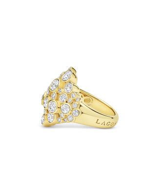 18K Yellow Gold Fizz Diamond Bezel Cluster Statement Ring