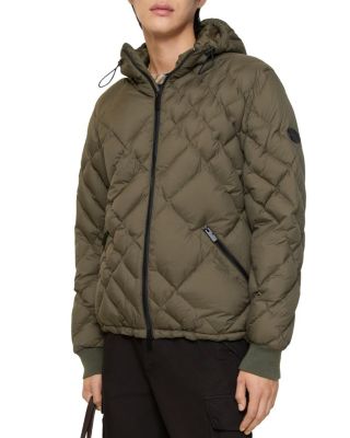  Check-stitch Nylon Hooded Puffer Jacket
