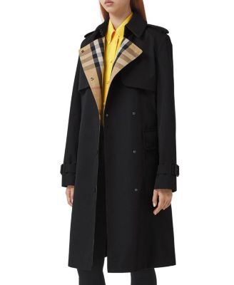  Long Check Lapel Gabardine Trench Coat