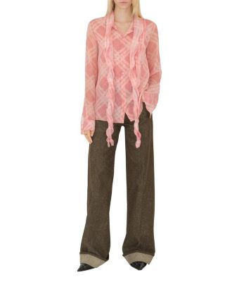 Ruffled Check Silk Blouse