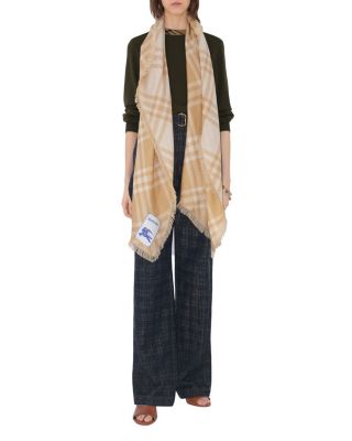  Wide Check Wool Silk Scarf