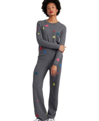  Women's Wool Cashmere Star Wide Leg Track Pants