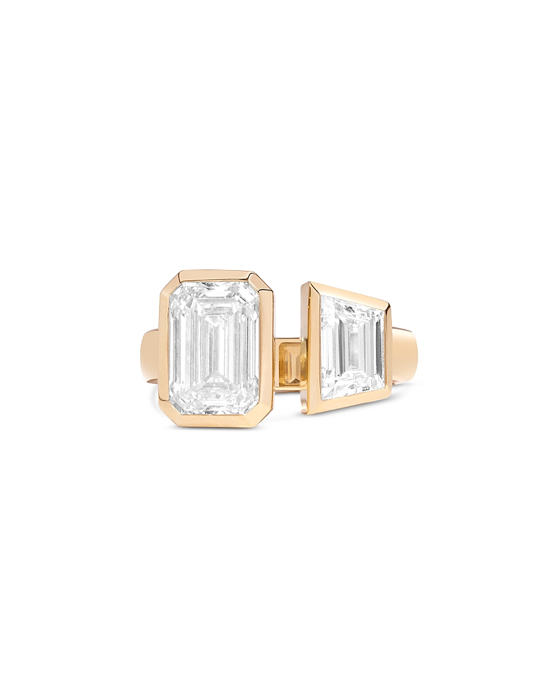Shahla Karimi From The Luxe Collection Certified Lab Grown Diamond Bezel Set Emerald & Trapezoid Gap Ring In 14k Y In Gold