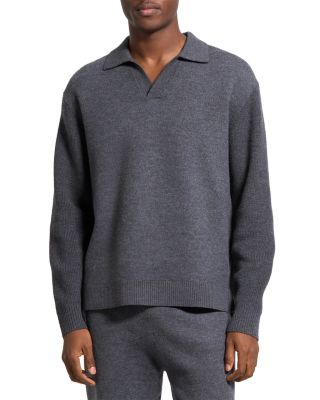 Open Collar Merino Wool Polo Sweater