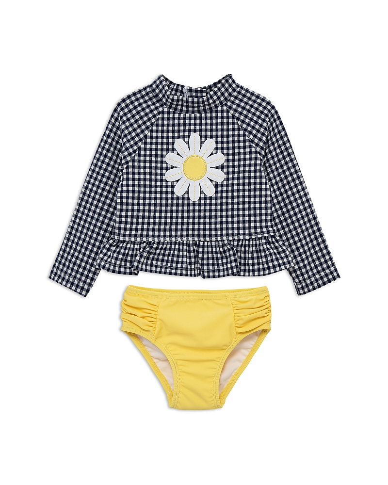 Little Me Girls' Gingham Daisy Rash Guard And Swim Bottom Set - Baby In Black