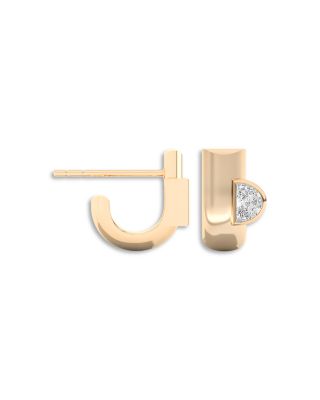 Certified Lab Grown Diamond Half Moon & Baguette Cloud Asymmetrical Half Arc Huggie Hoop Earrings in 14K Yellow Gold, 0.39 tcw