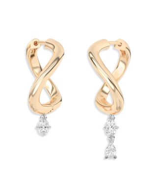 Certified Lab Grown Diamond Pear & Cushion Asymmetric Gaude Curve Dangle Hoop Earrings in 14K Yellow Gold, 1.28 tcw