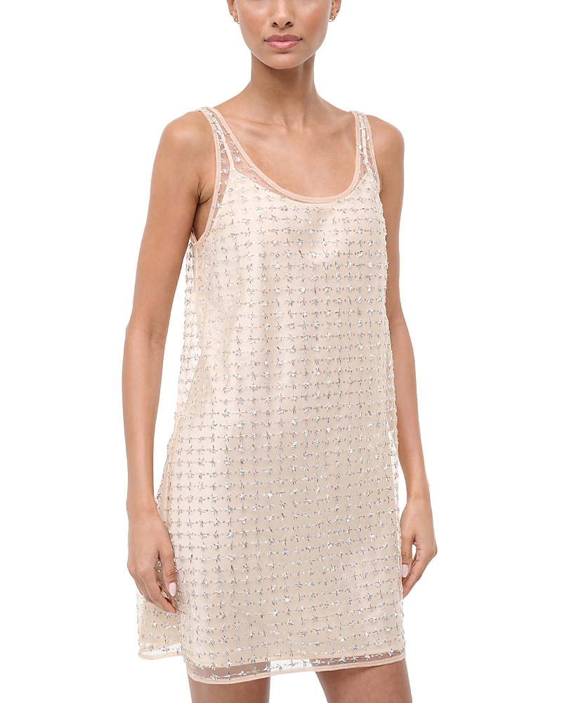 Staud Aurielle Sequined Tulle Minidress In Neutral