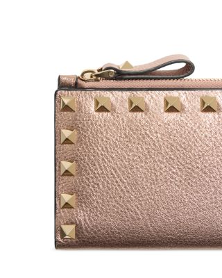 Rockstud Laminated Grainy Leather Card Holder