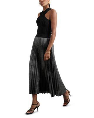 Taylor Metallic Pleated Midi Skirt