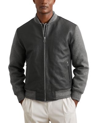 Leather Wool Blend Sleeve Zip Varsity Jacket
