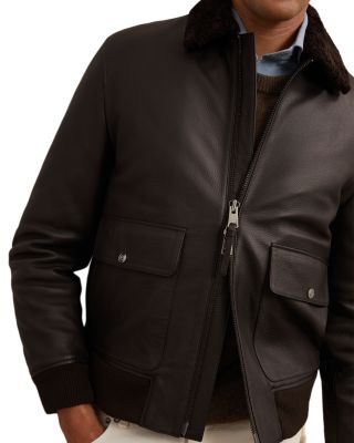 Shearling Collar Leather Jacket