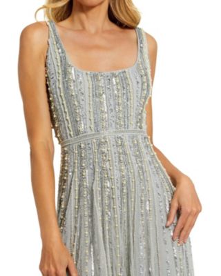 Embellished A-Line Gown with Striped Details Dress