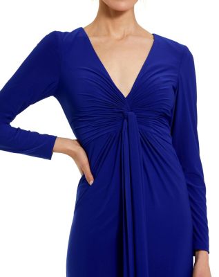 Long Sleeve Jersey V-Neck Twist Knot Gown