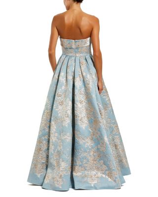  Floral Brocade A Line Gown